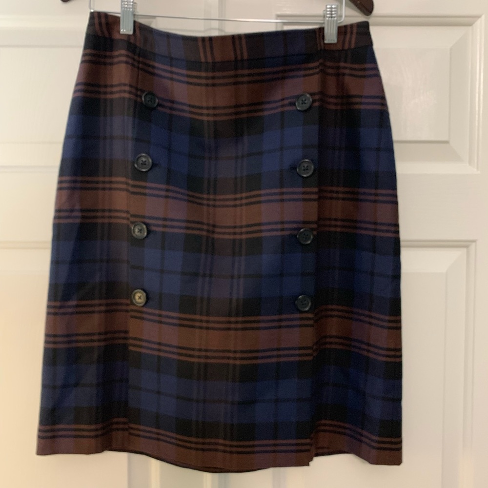 NWT Brooks Brothers blue brown plaid wool skirt 12